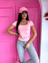 BASIC T-shirt with square neckline - soft pink